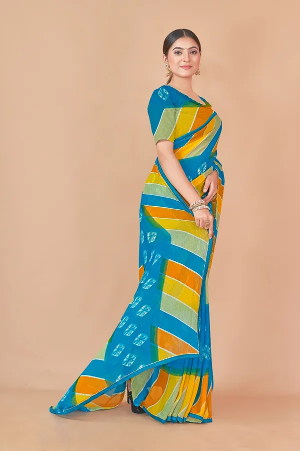 Women_Blue_Multicolor_Striped_Saree_With_Geometric_Print