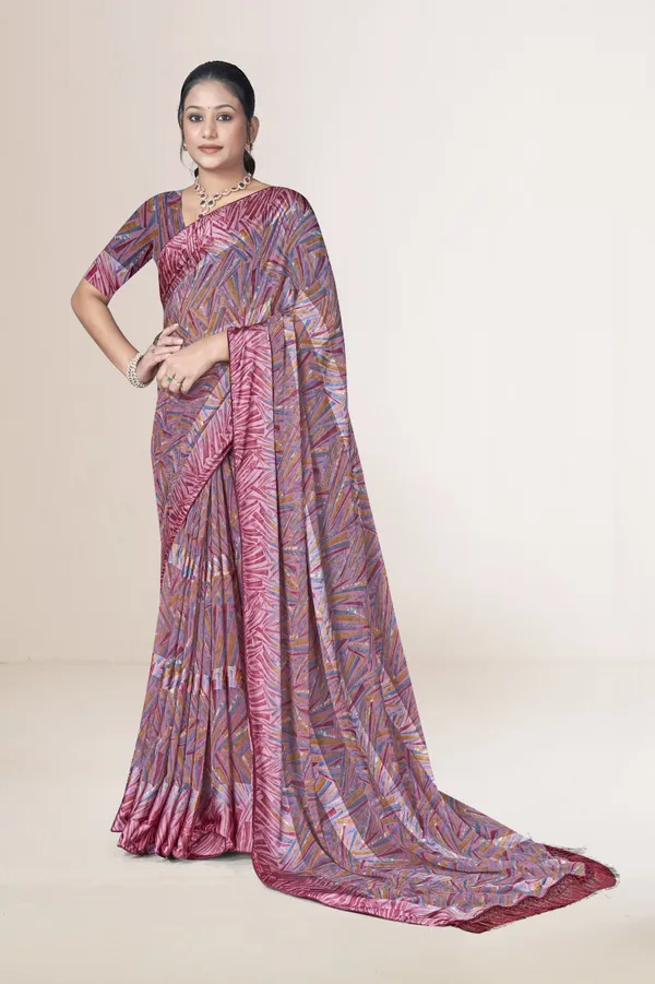 Pink_And_Purple_Geometric_Print_Saree_With_Border