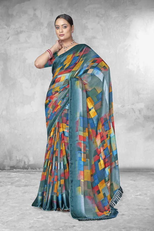 Multicolor_Geometric_Print_Saree_With_Matching_Blouse