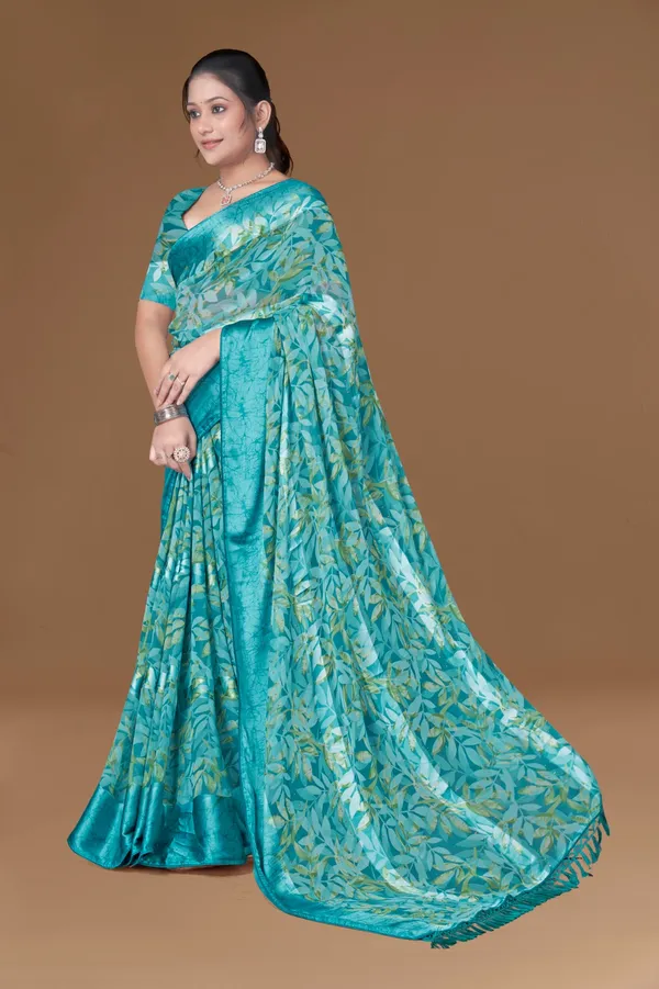 Turquoise_Blue_Floral_Printed_Silk_Saree_With_Jacquard_Border
