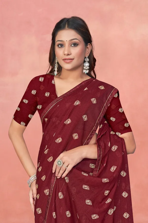 Maroon_Embroidered_Saree_With_Blouse_Piece