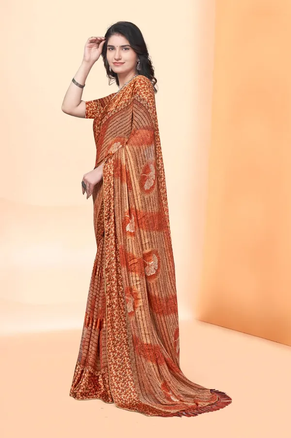 Designer_Orange_Printed_Saree_With_Matching_Blouse