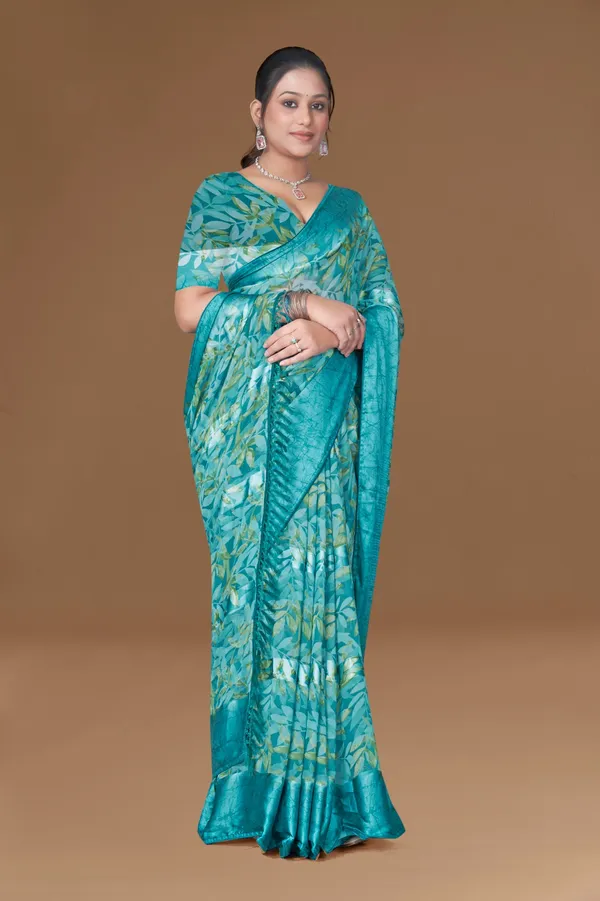 Turquoise_Blue_Floral_Printed_Silk_Saree_With_Jacquard_Border
