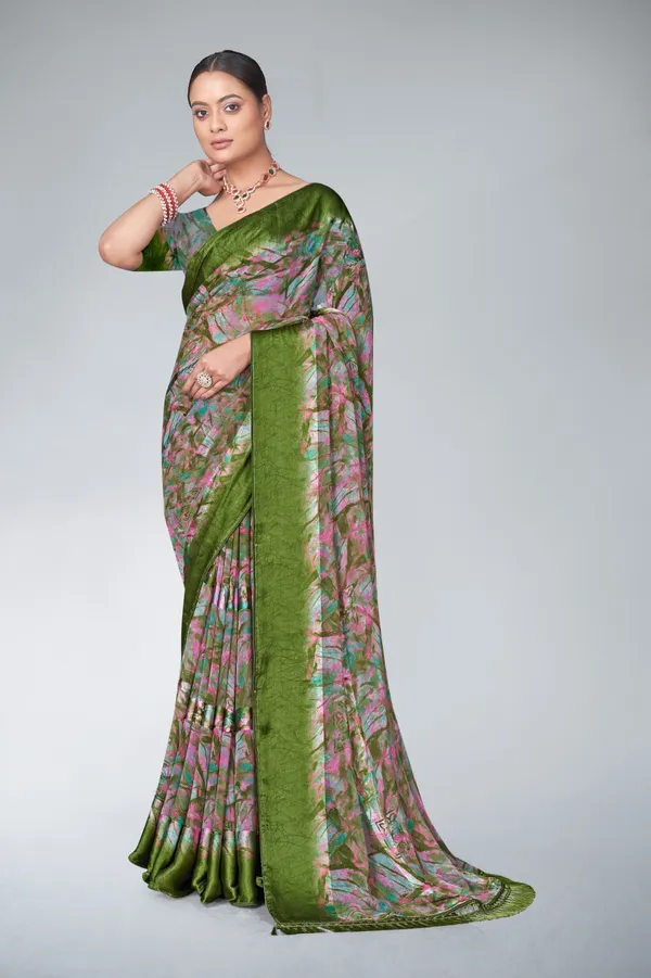 Green_Floral_Print_Saree_With_Fringe_Border