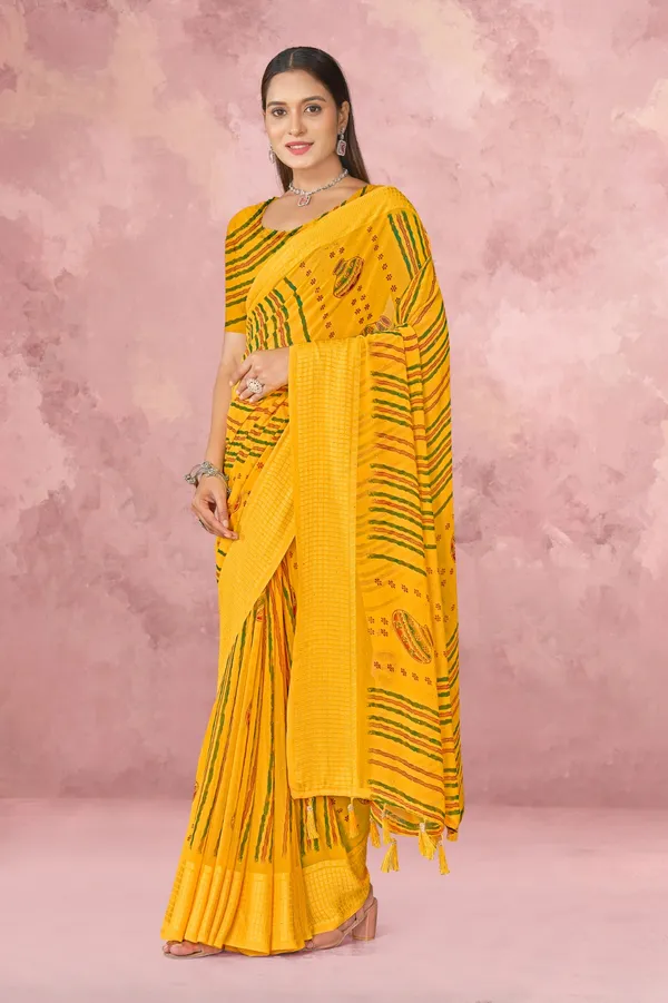 Yellow_Bandhani_Print_Saree_With_Green_Leheriya_Stripes_And_Traditional_Motifs
