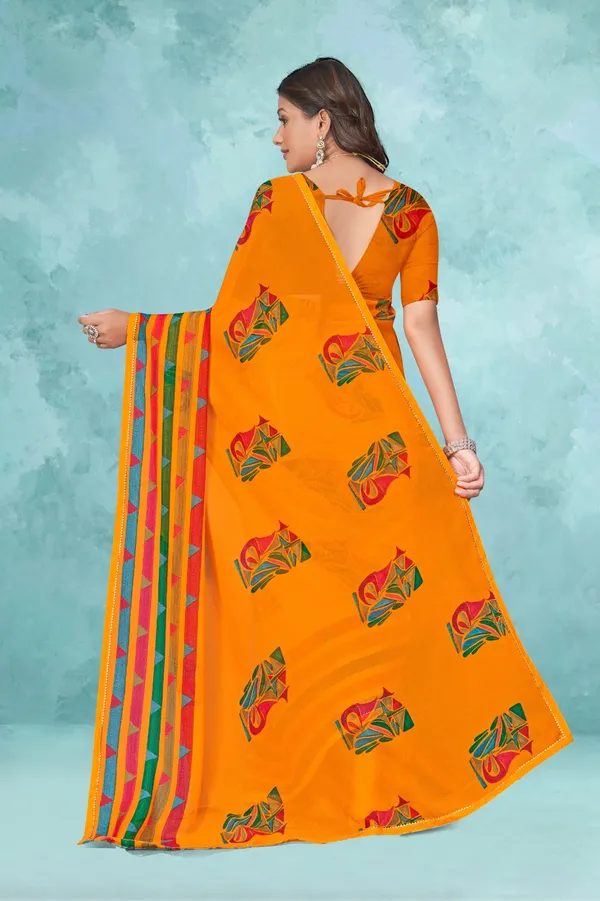 Orange_Printed_Saree_With_Multicolor_Border