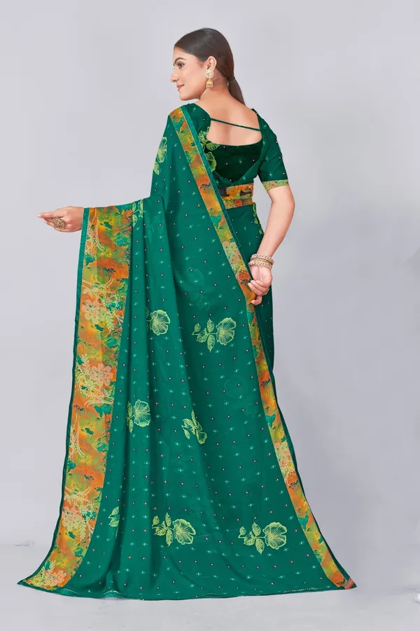 Green_Banarasi_Silk_Saree_With_Golden_Floral_Border
