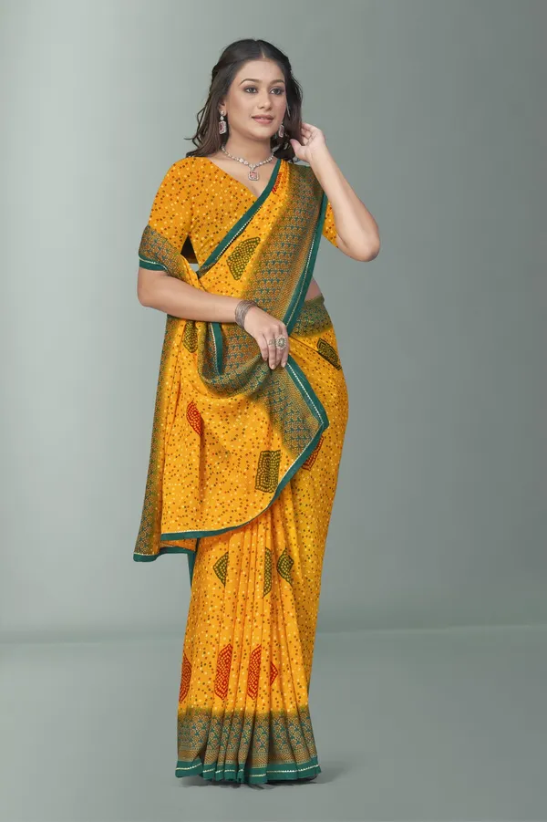 Yellow_Bandhani_Saree_With_Green_Border