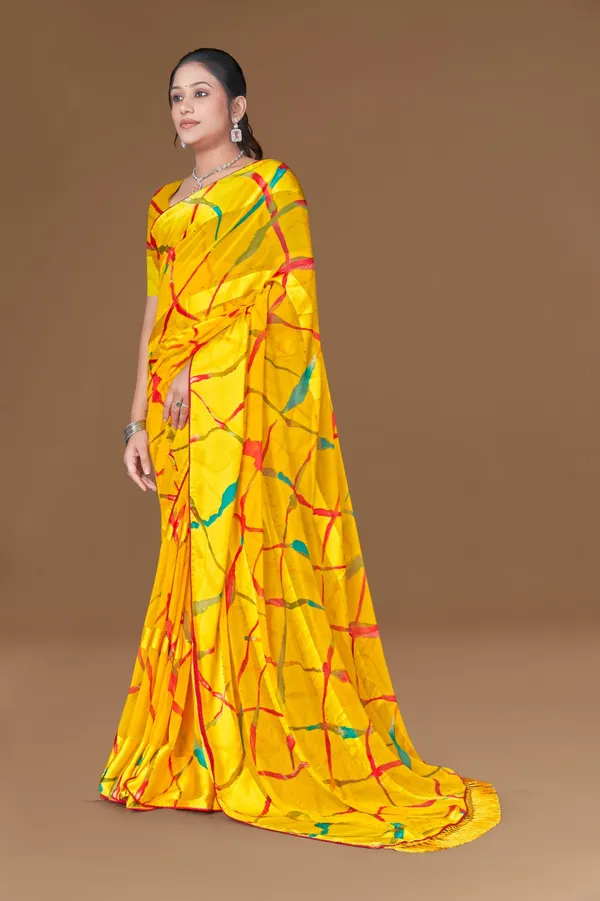 Bright_Yellow_Leheriya_Print_Saree_With_Multicolor_Stripes