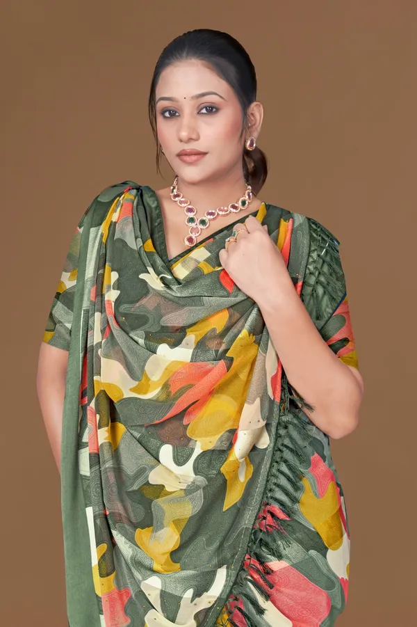 Multicolor_Camouflage_Print_Saree_With_Green_Border