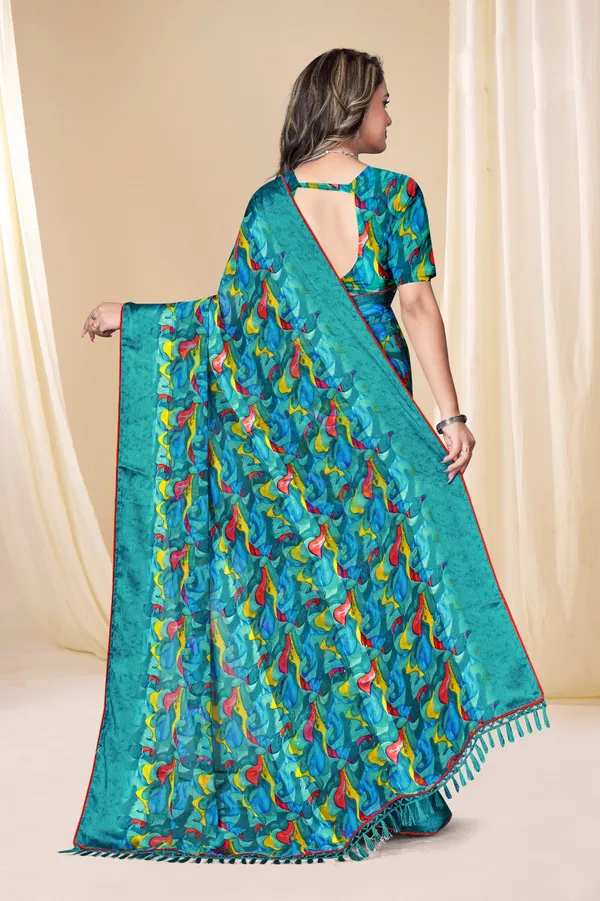 Turquoise_Blue_Printed_Saree_With_Multicolor_Chili_Pepper_Design