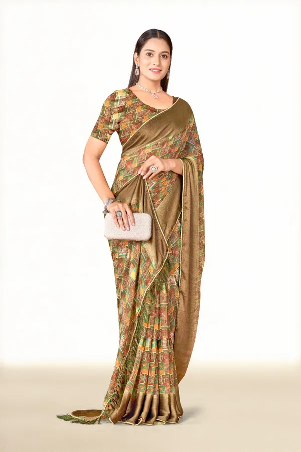 Elegant_Golden_Brown_Printed_Silk_Saree_With_Woven_Border_And_Blouse_Piece