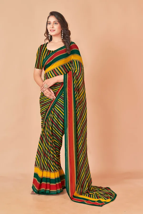Multicolor_Striped_Georgette_Saree_With_Blouse