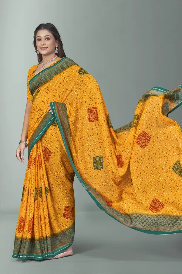 Yellow_Bandhani_Saree_With_Green_Border