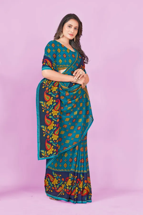 Teal_Blue_Embroidered_Kantha_Work_Saree_With_Floral_Motifs