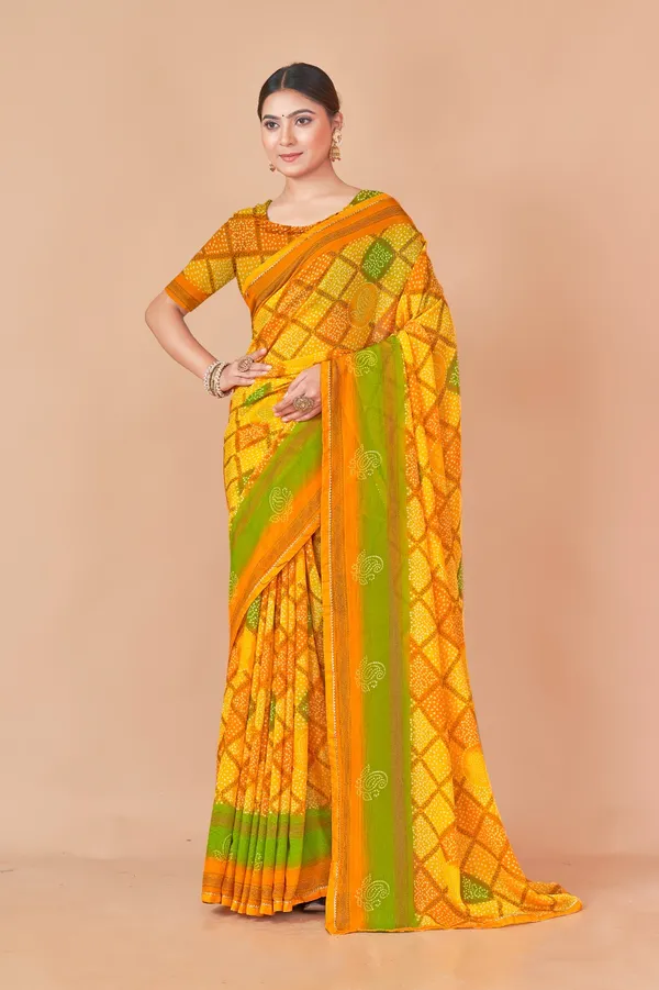 Multicolor_Bandhani_Print_Art_Silk_Saree_With_Blouse