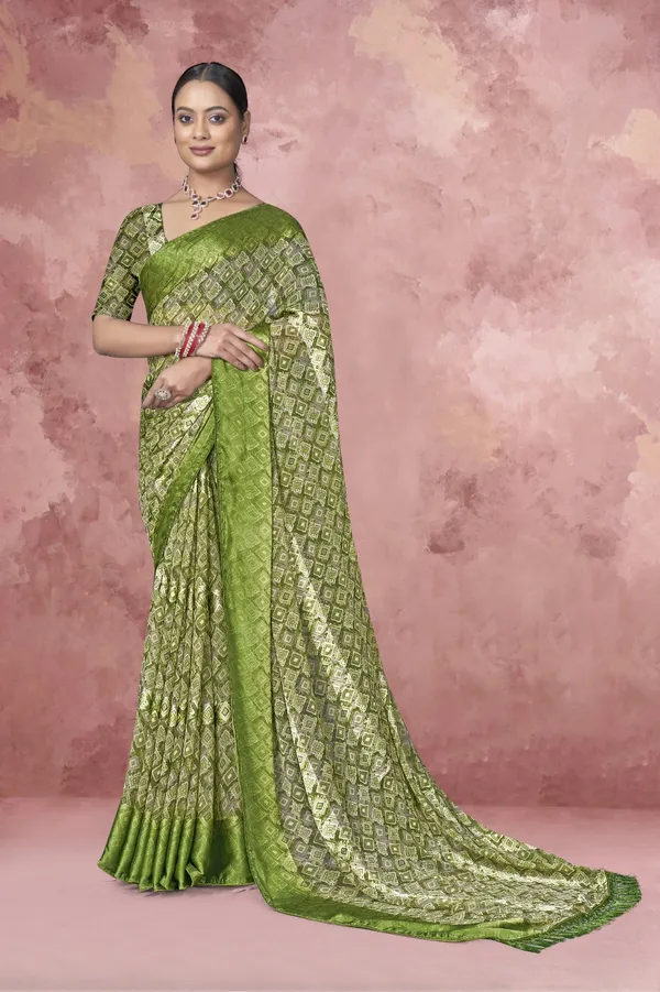 Green_Banarasi_Silk_Saree_With_Golden_Zari_Work