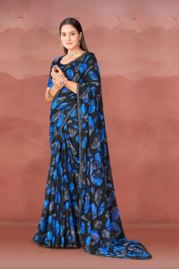 Women_Black_And_Blue_Printed_Saree_With_Blouse