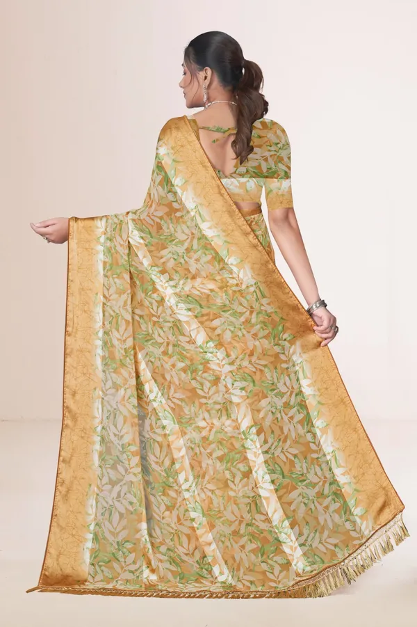 Mustard_Yellow_Floral_Print_Banarasi_Silk_Saree_With_Golden_Border