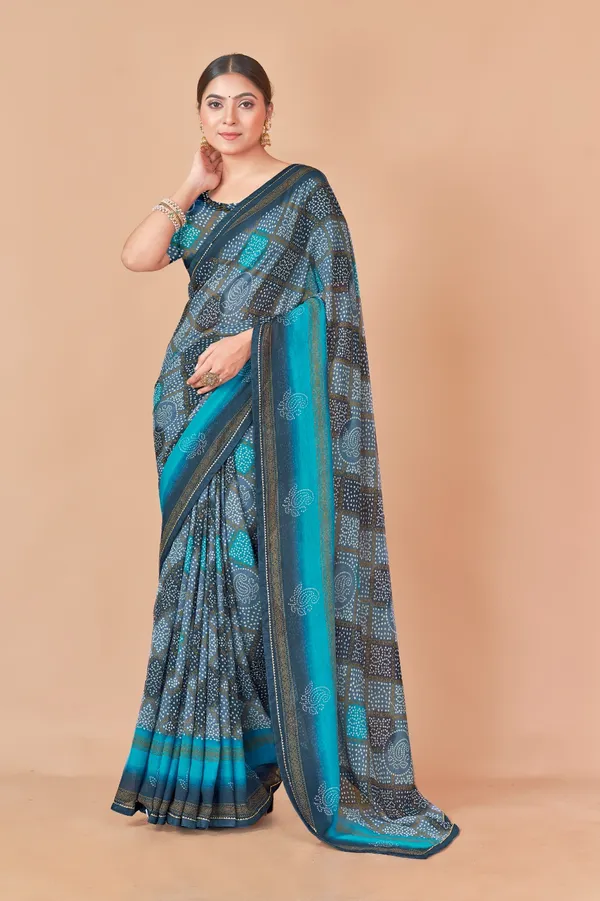 Blue_Geometric_Bandhani_Print_Saree_With_Border