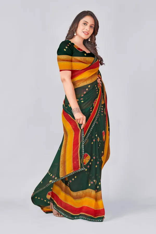 Dark_Green_Cotton_Silk_Saree_With_Golden_And_Red_Border