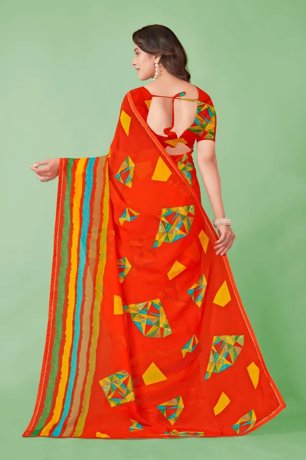 Orange_Saree_With_Geometric_Print_And_Colorful_Border