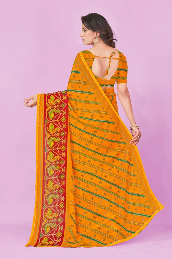 Traditional_Orange_Bandhani_Saree_With_Red_Border_And_Green_Motifs