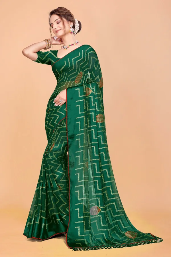 Green_Geometric_Pattern_Saree_With_Golden_Motifs
