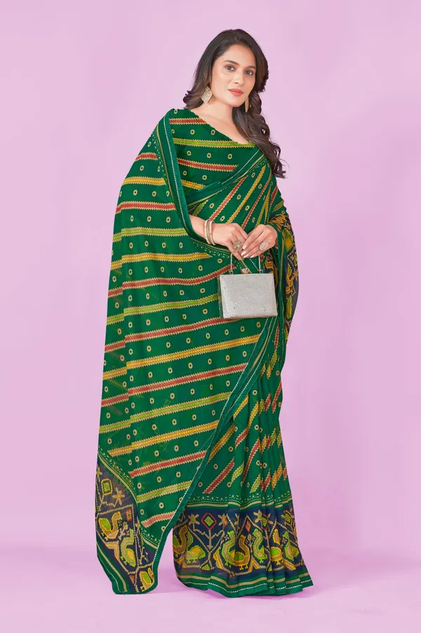 Green_Bandhani_Print_Saree_With_Contrast_Border