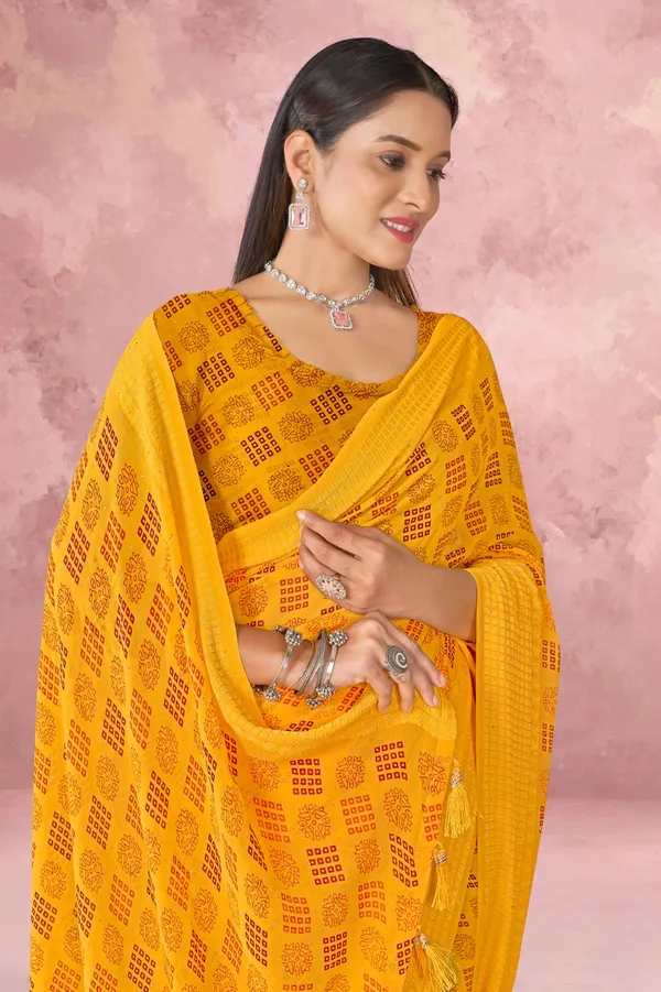 Yellow_Bandhani_Print_Saree_With_Blouse