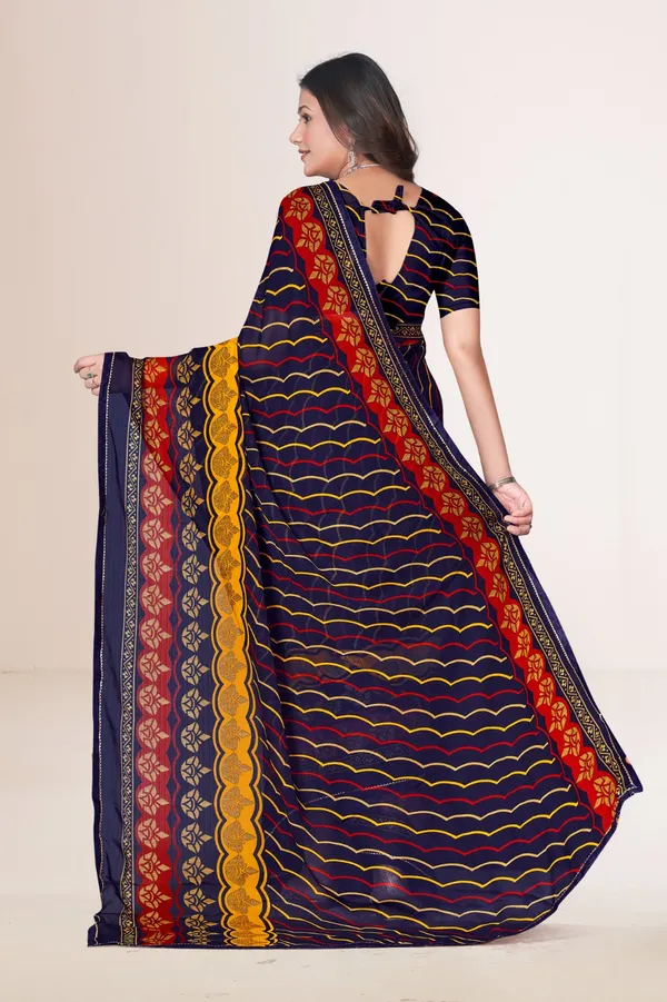 Navy_Blue_Lehariya_Print_Saree_With_Red_And_Yellow_Border