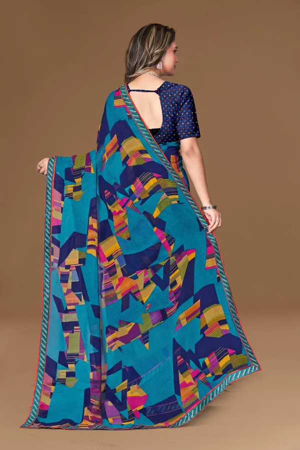 Vibrant_Multicolor_Abstract_Print_Georgette_Saree_With_Navy_Blue_Polka_Dot_Blouse