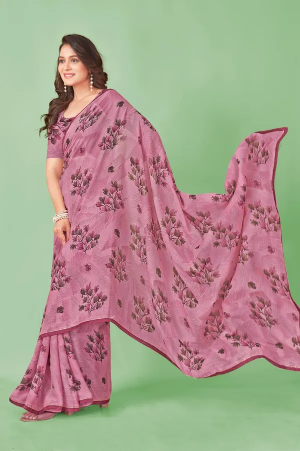 Pink_Floral_Print_Saree_With_Blouse_Piece