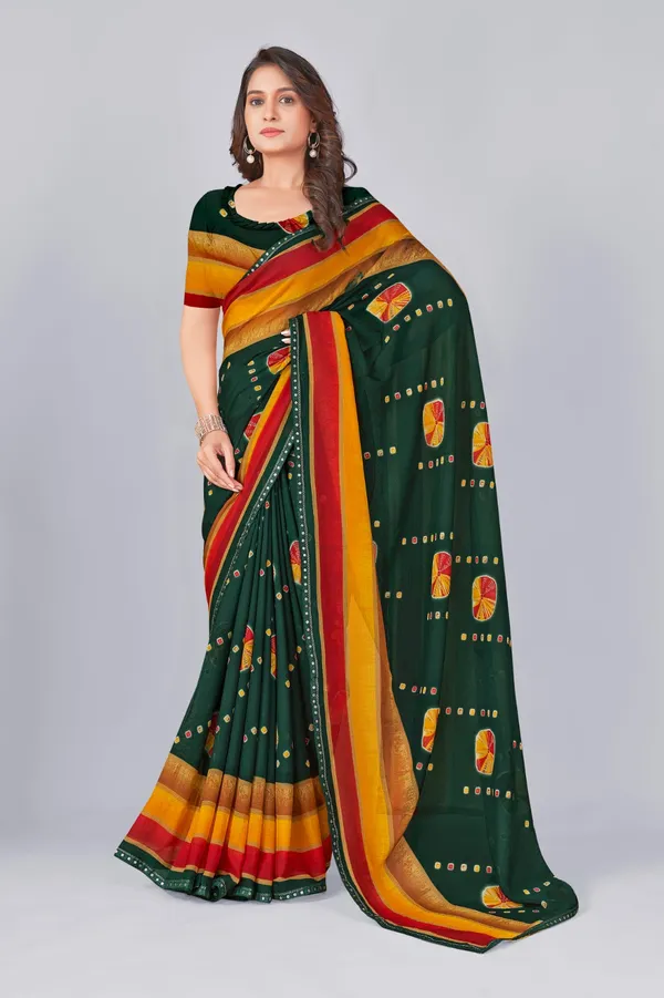 Dark_Green_Cotton_Silk_Saree_With_Golden_And_Red_Border