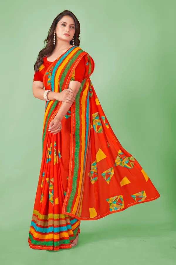Orange_Saree_With_Geometric_Print_And_Colorful_Border