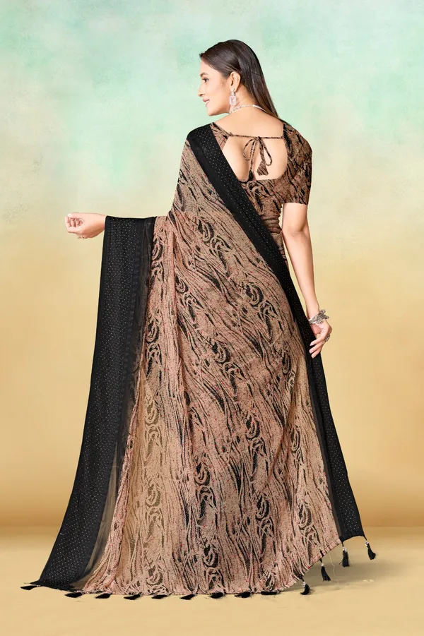 Black_And_Brown_Printed_Saree_With_Embroidered_Blouse