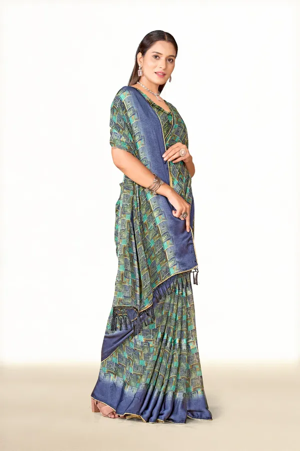 Printed_Saree_With_Blue_Border_And_Tassels