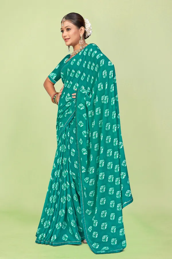 Teal_Green_Bandhani_Print_Saree_With_Blouse