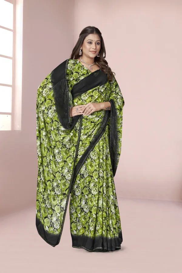 Green_Floral_Print_Saree_With_Black_Border