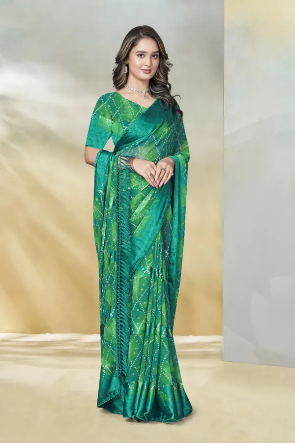 Green_Bandhani_Print_Saree_With_Sequin_Work