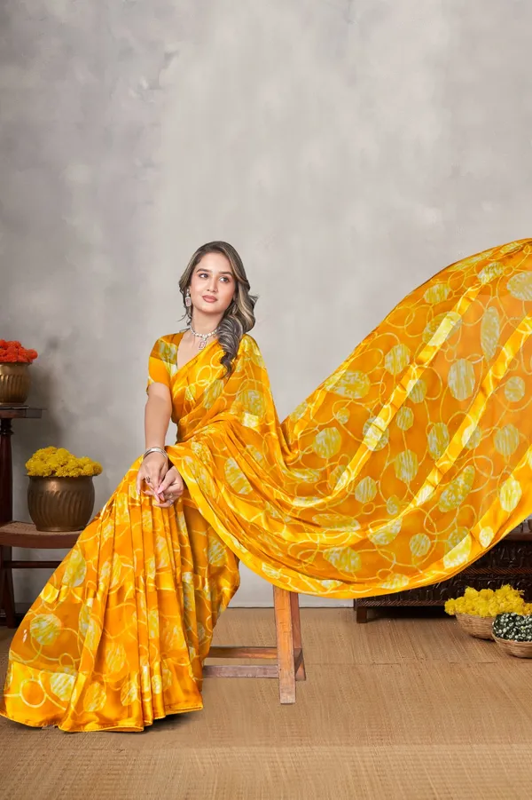 Yellow_Floral_Printed_Silk_Saree_With_Blouse