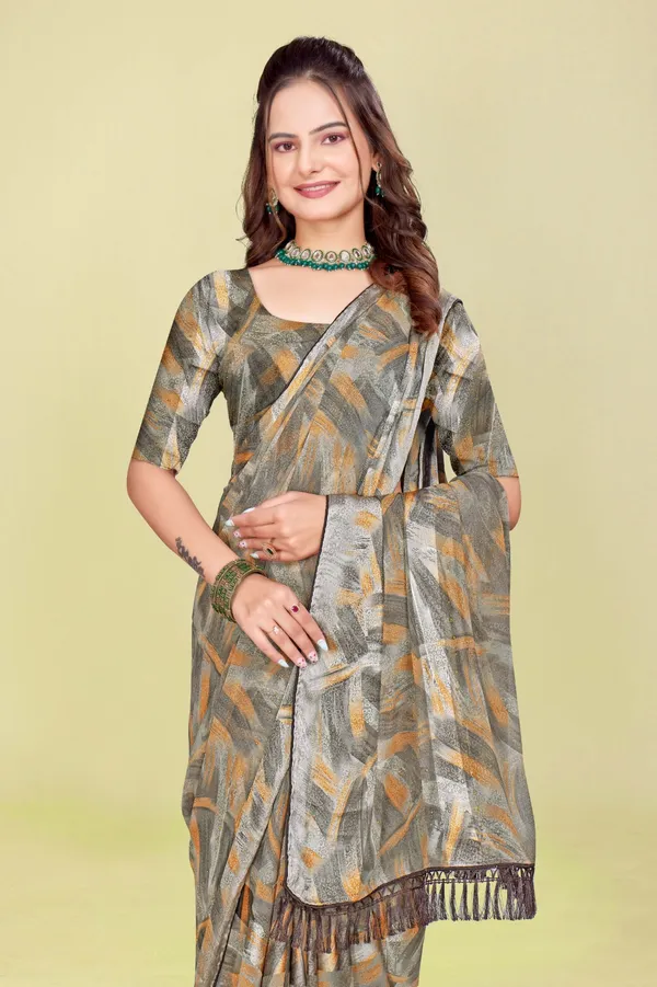 Grey_And_Mustard_Abstract_Print_Saree_With_Tasseled_Border