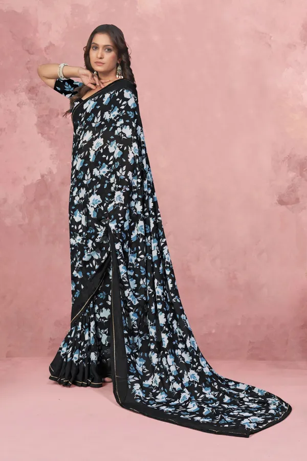 Black_Floral_Print_Ruffle_Saree_With_Blouse