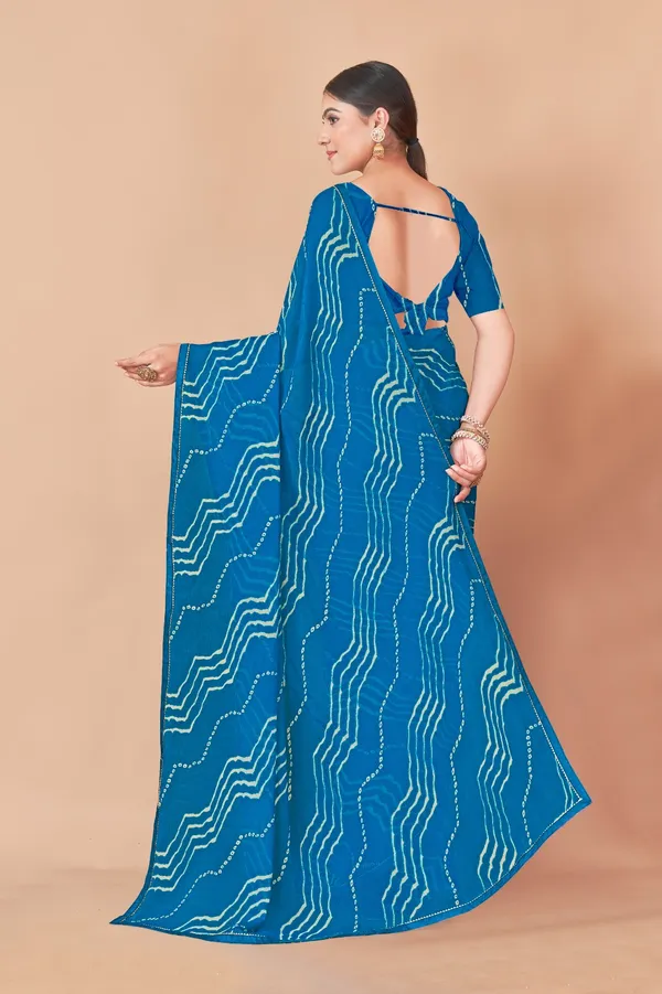 Blue_Bandhani_Print_Georgette_Saree_With_Blouse