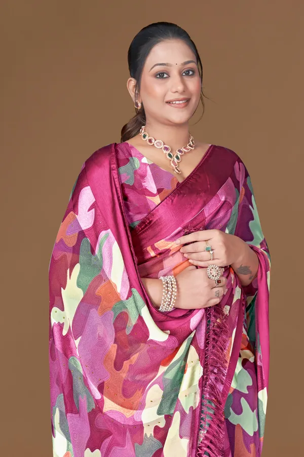 Multicolor_Abstract_Print_Silk_Saree_With_Matching_Blouse