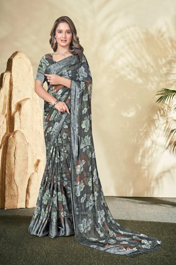 Grey_Floral_Print_Saree_With_Elegant_Drape
