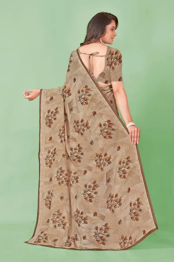 Elegant_Beige_Floral_Printed_Saree_With_Blouse