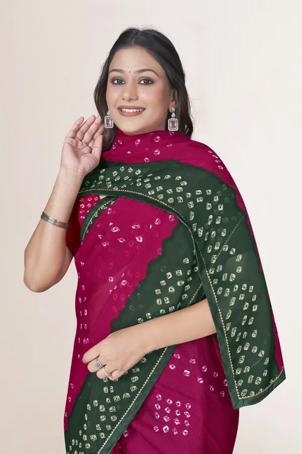 Traditional_Bandhani_Saree_In_Magenta_And_Green_With_Border