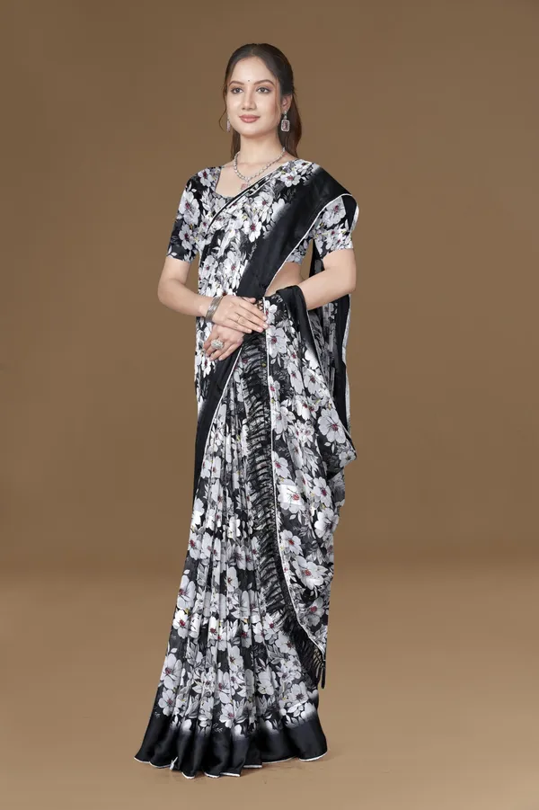 Black_Floral_Print_Ruffle_Saree_With_Satin_Border_And_Matching_Blouse