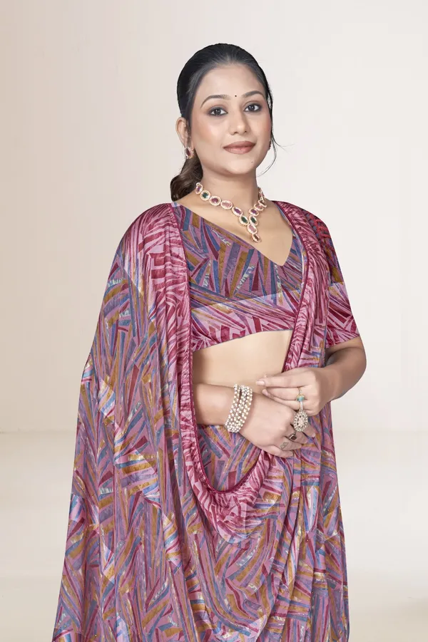 Pink_And_Purple_Geometric_Print_Saree_With_Border